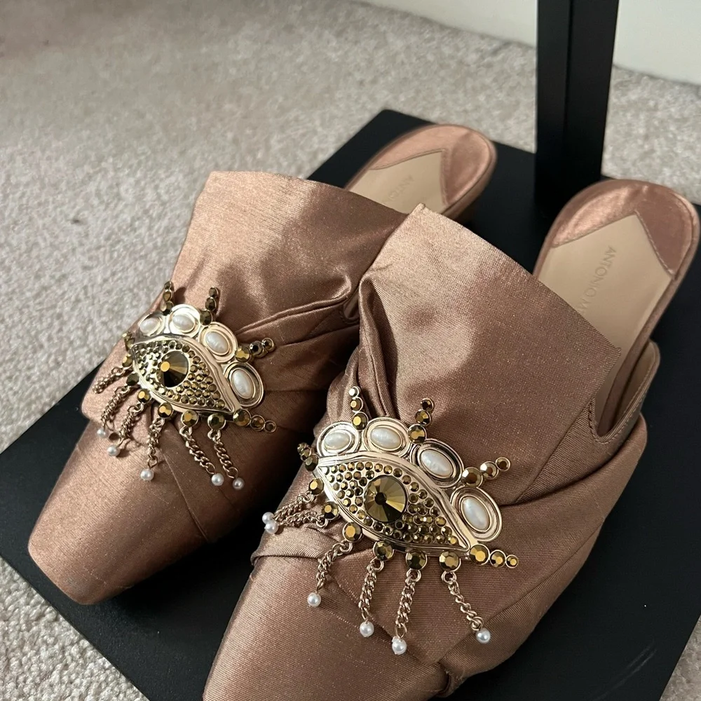 ANTONIO MELANI Bronze Embellished Mules - Picture 3 of 7